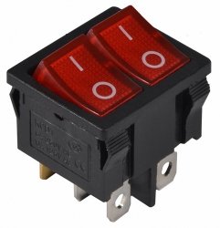 KCD1-6-2101N R/B 220V Перемикач 2 клавіші червоний з підсвічуванням