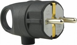 Вилка каучукова кутова з кільцем 2P+PE 1A (16A 250V IP44)
